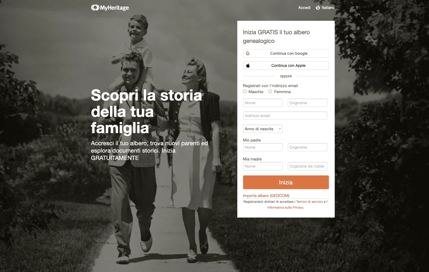 Homepage di myheritage
