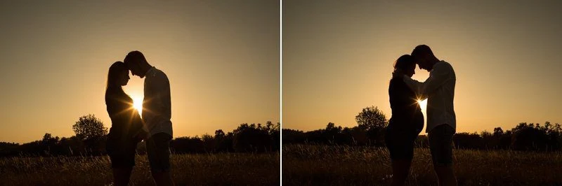 Silhouette di una coppia in attesa davanti al sole